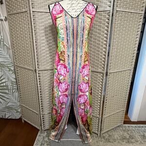 Clover Canyon Sleeveless Front Slit Maxi Dress Size S Mixed Floral Slinky Knit